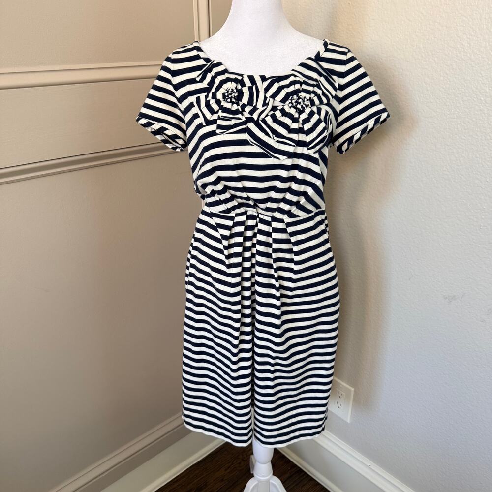 Kate Spade Navy White Stripe Rosette Jersey Dress Womens S Cotton